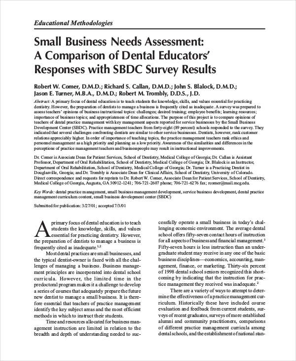 Business Needs Assessment Checklist