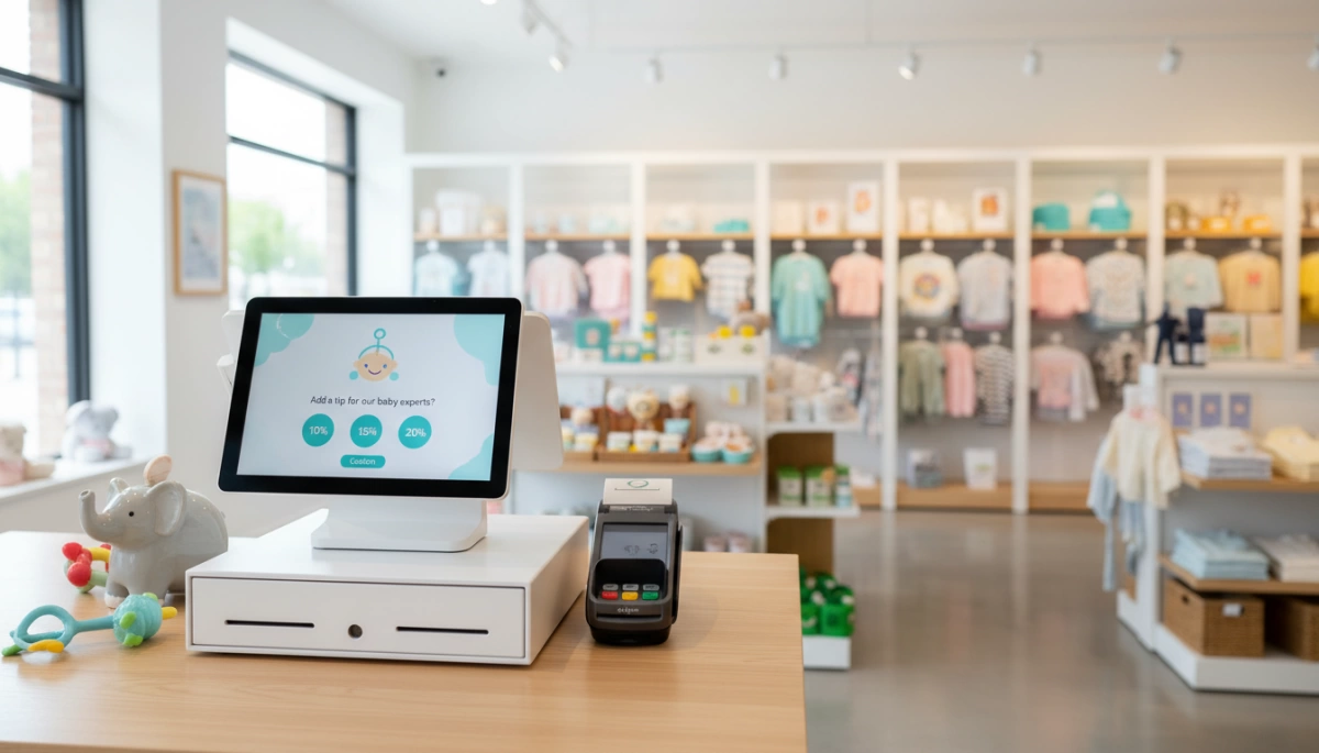 cash register POS terminal for baby stores tips